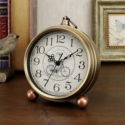 Metal Golden Table Clock, Retro Vintage Non-Ticking Small Alarm Clock,Battery Operated Silent Quartz Movement HD Glass Desk Clock for Bedroom Living Room Indoor Decoration Kids… (Gold)