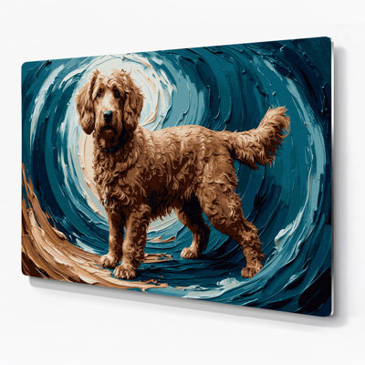 «Dogs Curly Coated Retriever», art mural en métal gris