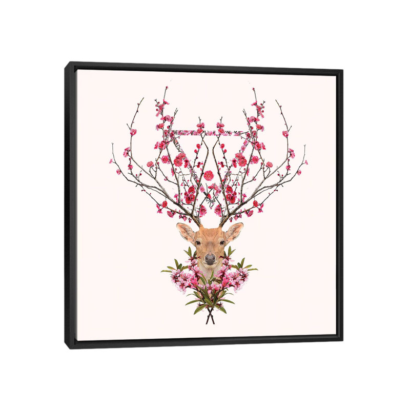 « spring cerf », reproduction d’impression sur toile, H 18 po x l 18 po x P 1,5 po, Toile encadrée noire