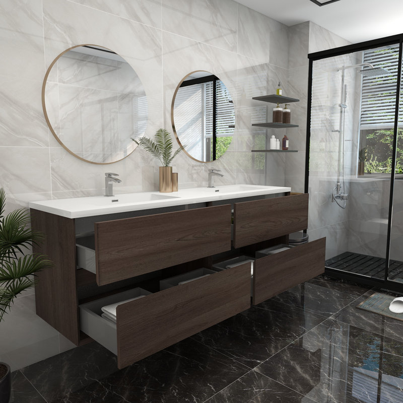 71.5 " W 2 Double Vanity Bathroom Vanity With Acrylic Top, Red Oak