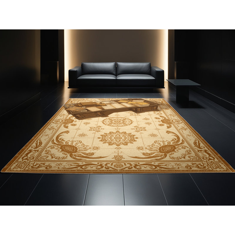 Machine Washable Warleigh Classic Oriental Rug in Beige – Beige Binding, 5x7