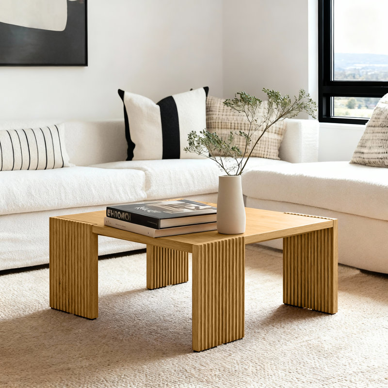 Burrell Sqaure Real Wood Veneer Coffee Table, 14.37" H x 26.38" L x 26.38" W