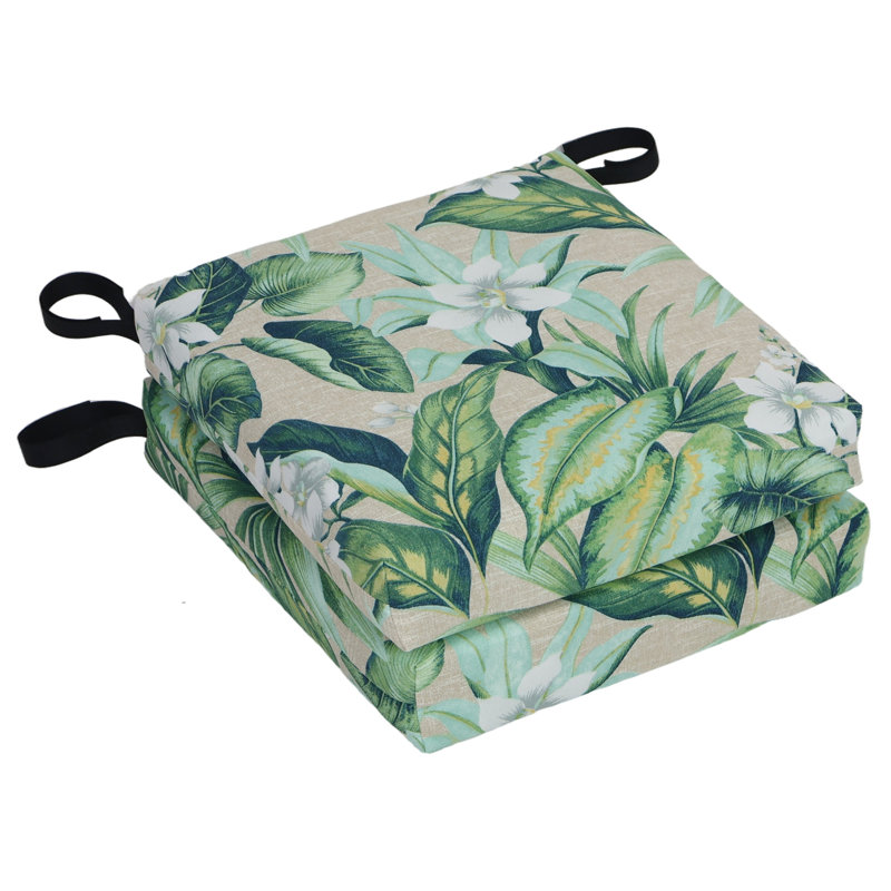 Outdoor 3'' Seat Cushion, Beige/Green Floral