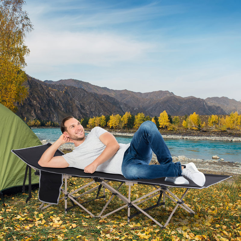 Lit de camping, H 20,5 po x l 26,75 po x L 74,75 po, Noir, noir, noir, noir