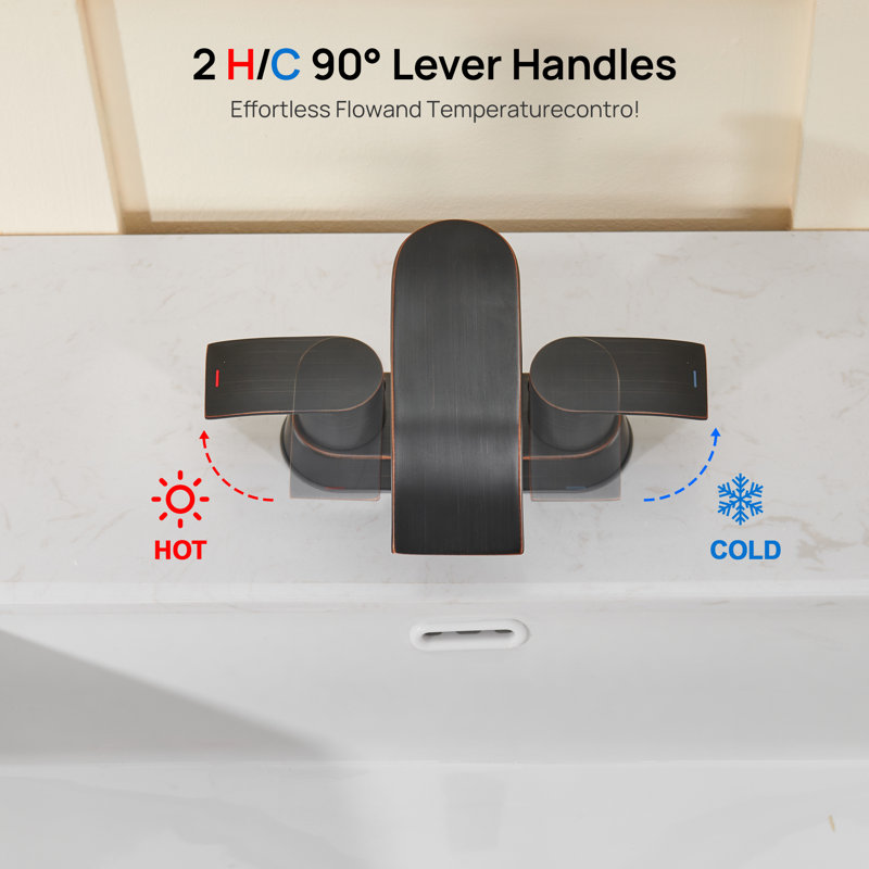 Robinet de lavabo de salle de bain 4 "à poignée double 4" avec drain, Bronze frotté à l'huile