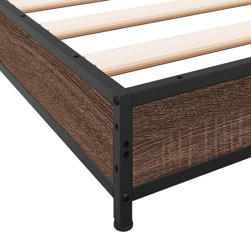 Structure de lit vidaXL Bois d'ingénierie, métal double durable, Petit simple (2 pi 6 po), Chêne brun
