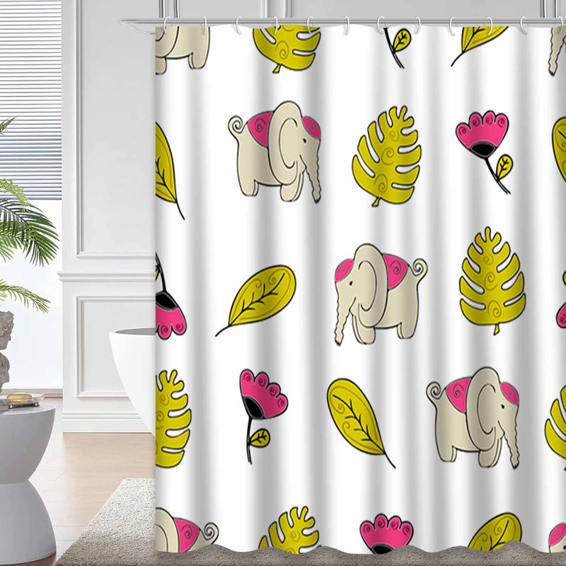 Rideau de douche avec 12 crochets African Jungle Elephant Monstera, L 72 po x l 84 po