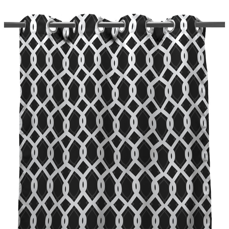 Solid 54" x 84" Grommet Semi-Sheer Outdoor Curtain Panel, Geometric Black, 54" W x 96" L