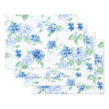 Set of 4 Blue & White Floral Rectangular Dish Towels 28