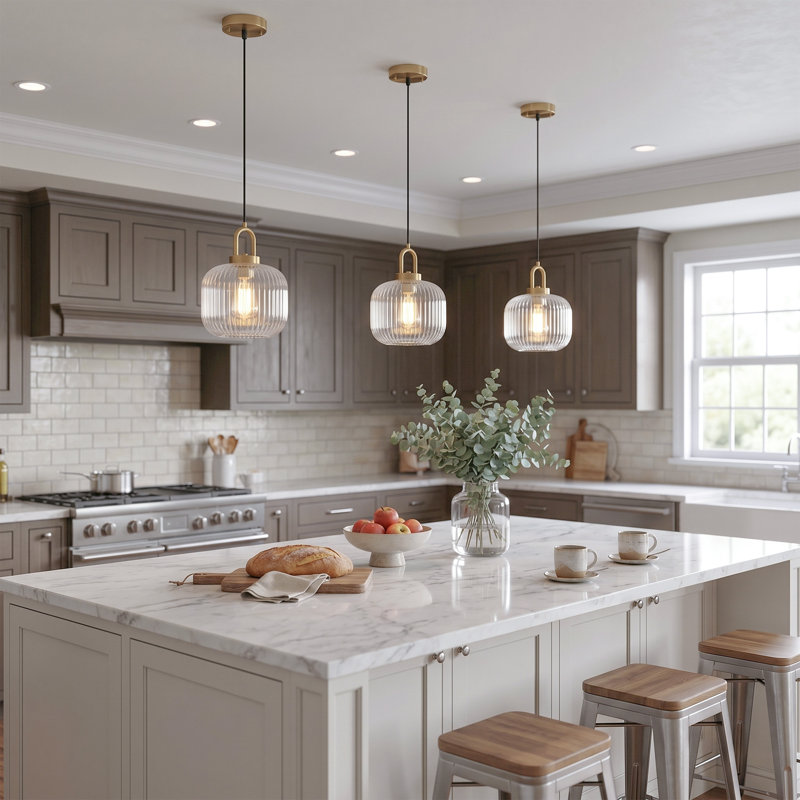 1-light Striped Glass Single Pendant