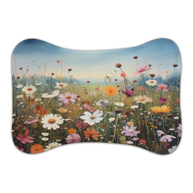 Floral Meadow - 1 Piece Bone Shape Feeding Mat, Medium (18")