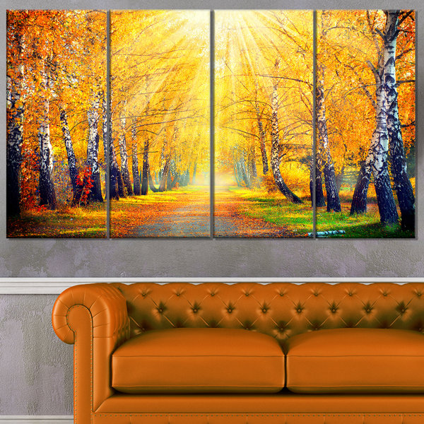 DesignArt 'Yellow Autumn Trees in Sunray' 4 Piece Photographic Print on ...