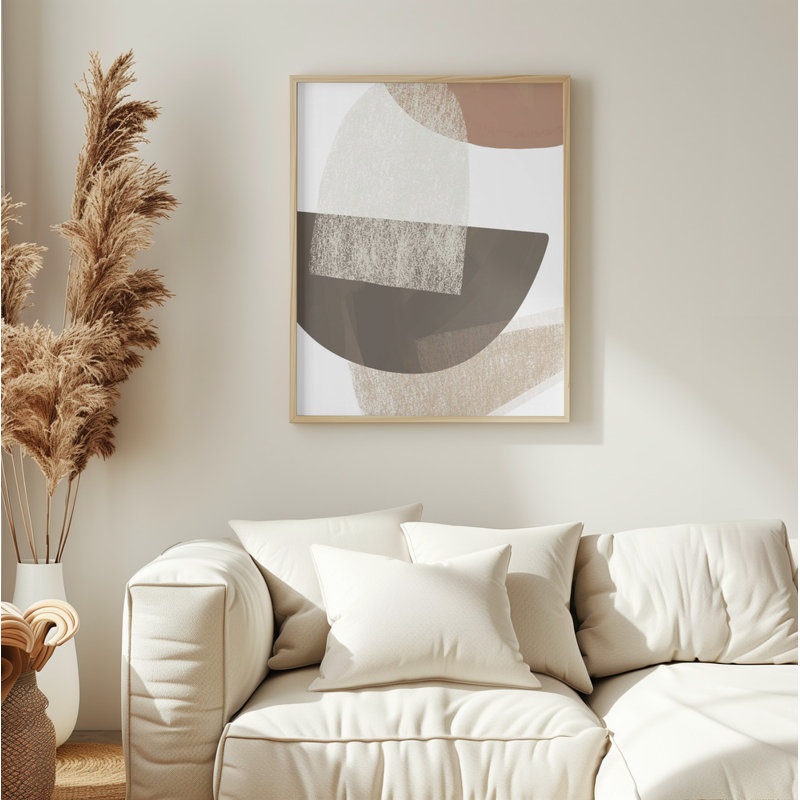«Earth Tone Geometric», art mural texturé encadré, Encadrement beige, H 14 po x l 10 po