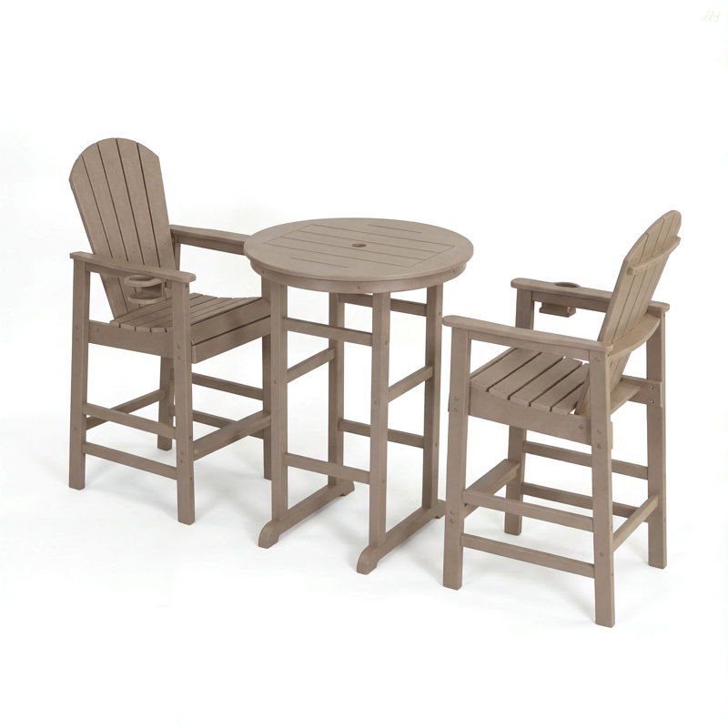3-Piece HDPE Indoor/Outdoor Bar Height Bistro Set, 31.1" Round Pub Table With 2 Bar Stools, All-Weather Patio Furniture For Balcony, Deck, Poolside & Coastal Use