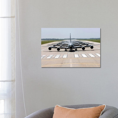 Six KC-135 Stratotankers Demonstrate The Elephant Walk Formation by Stocktrek Images - Wrapped Canvas Print
