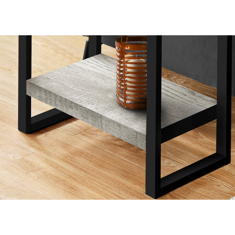Table de bout industrielle 2 avec apparence de bois récupéré gris et pieds en métal noir, support de finition de 12 po de largeur pour la table de chevet