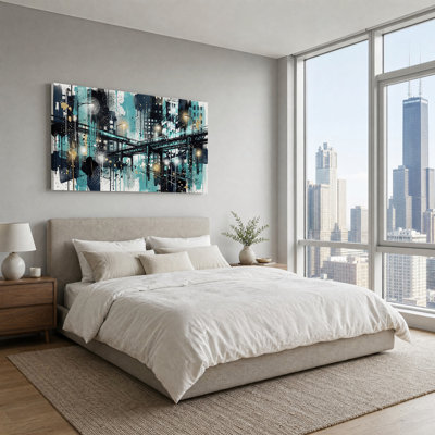 Art mural sur toile, paysage urbain sarcelle surélevé