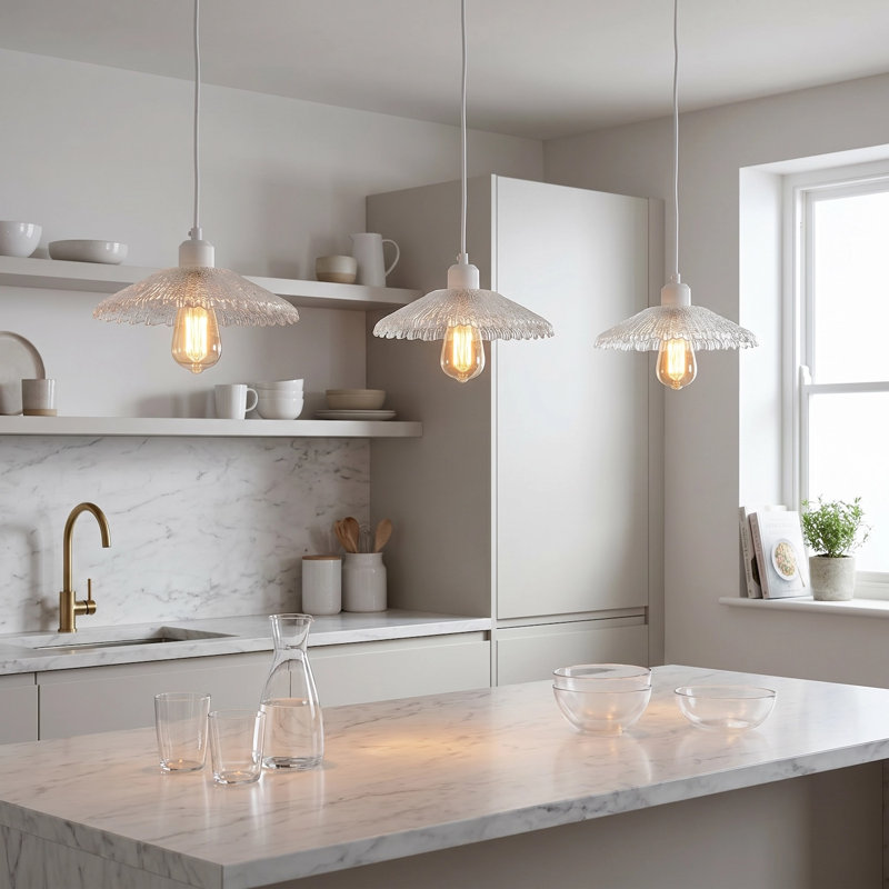 Textured Glass Pendant Shade With Mushroom Or Parasol Silhouette Shape By 