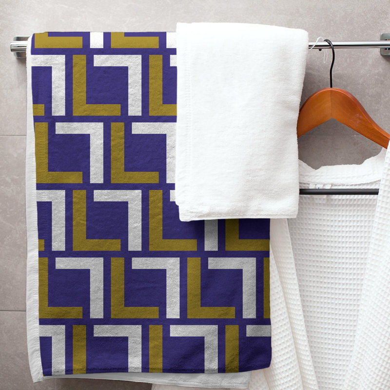 Bath Towel, Purple/Metallic Gold/White