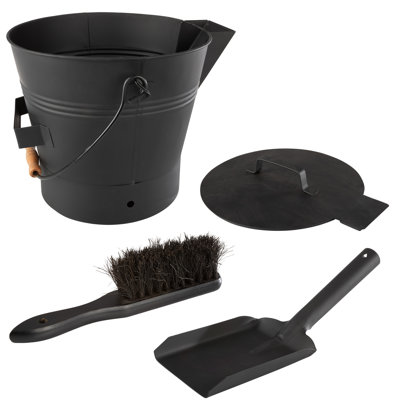Seau à cendres Pure Garden - Seau en métal avec couvercle (2,11 gallons), balai et pelle pour foyer ou cendres de foyer