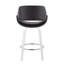 Tabouret de comptoir à hauteur fixe avec pivot en bois blanc et similicuir noir avec repose-pieds rond chromé - 2 pièces-1357997360