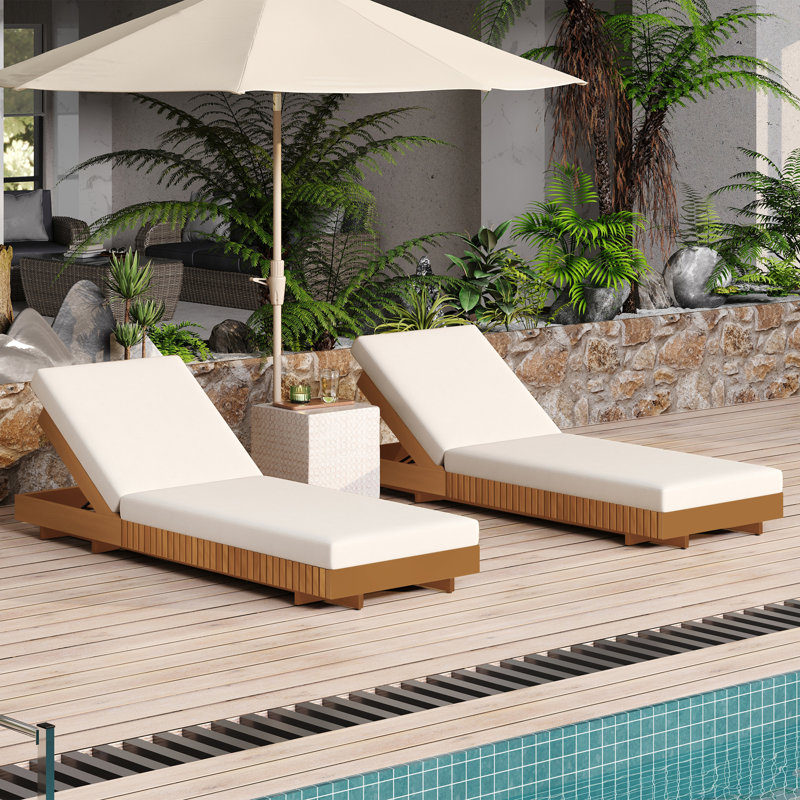 Lounge chaise Set, Acacia solid wood with Lounge Cushion, Cream