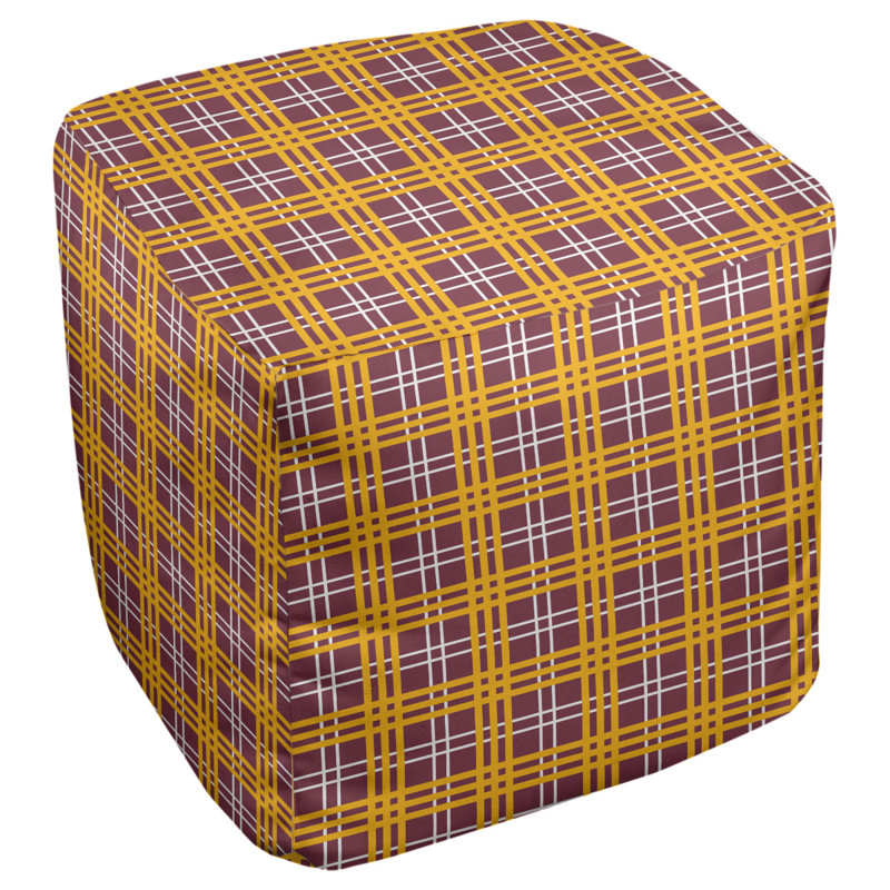 Pouf carré à carreaux Washington, H 18 po x l 18 po x P 18 po, Mélange de polyester bourgogne / blanc / doré