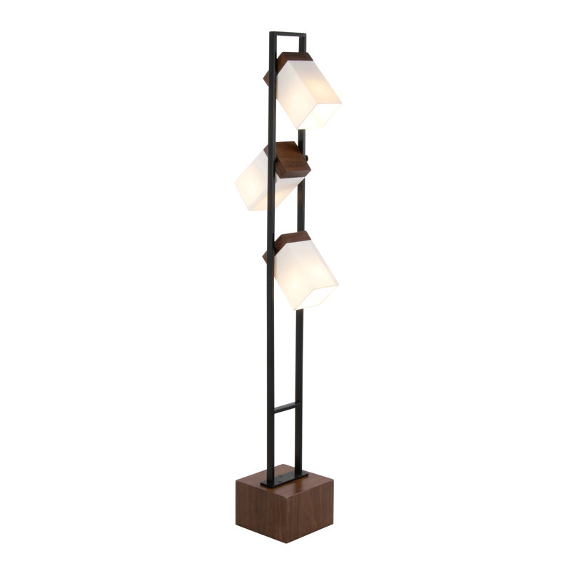 Bento 67.5" Contemporary Metal Floor Lamp In Black Metal And Walnut Wood With White Shade