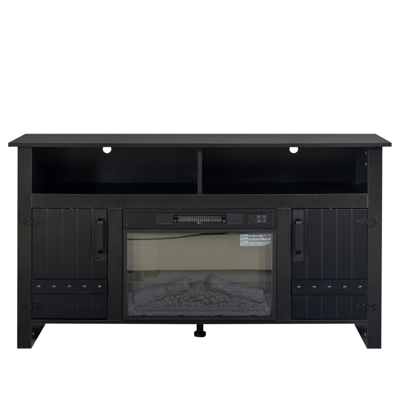 Meuble télé avec foyer électronique et télécommande, Noir, noir, noir, noir
