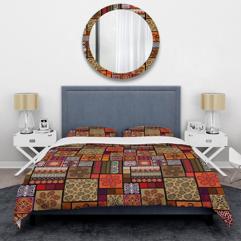 Orange Mega Patchwork Polyester Patchwork Duvet Cover, Twin Duvet Cover + 1 Standard Sham