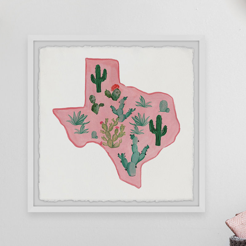 « Pink Texas »-impression de peinture encadrée sur papier, H 18 po x l 18 po x 1,5 po