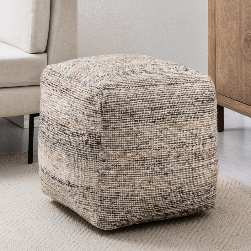 Yinka 18"H Two-Tone Cotton Pouf Ottoman, Taupe Multi Cotton
