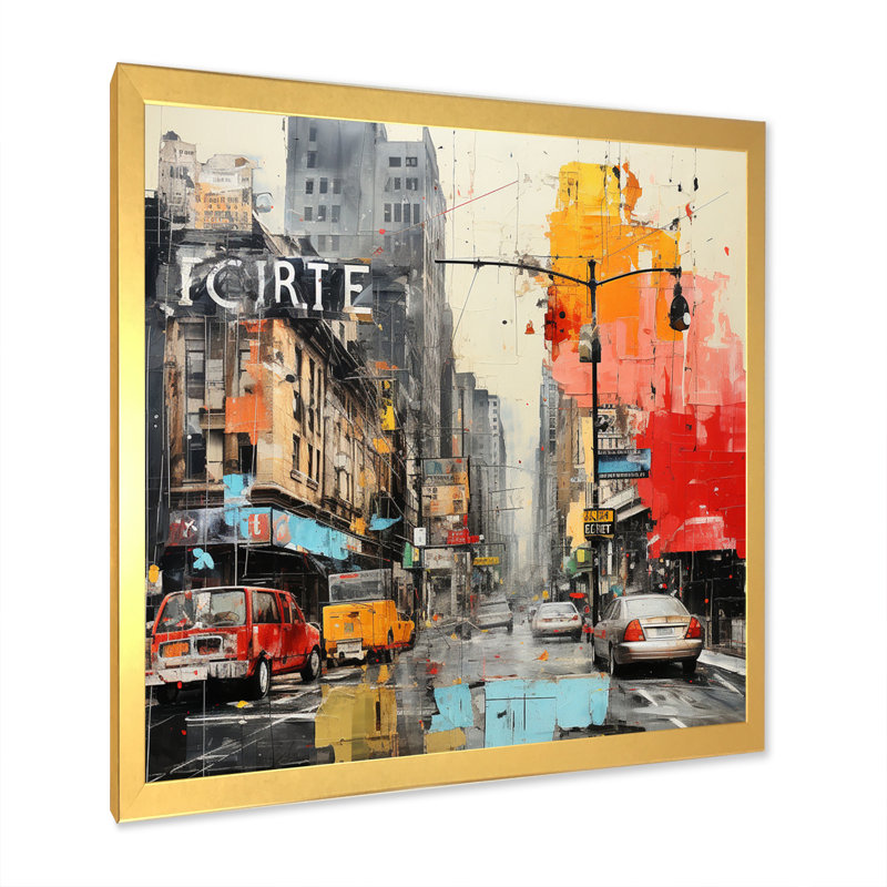 Collage urbain II sur toile, H 30 po x l 30 po x P 1 po, Cadre doré à une seule photo