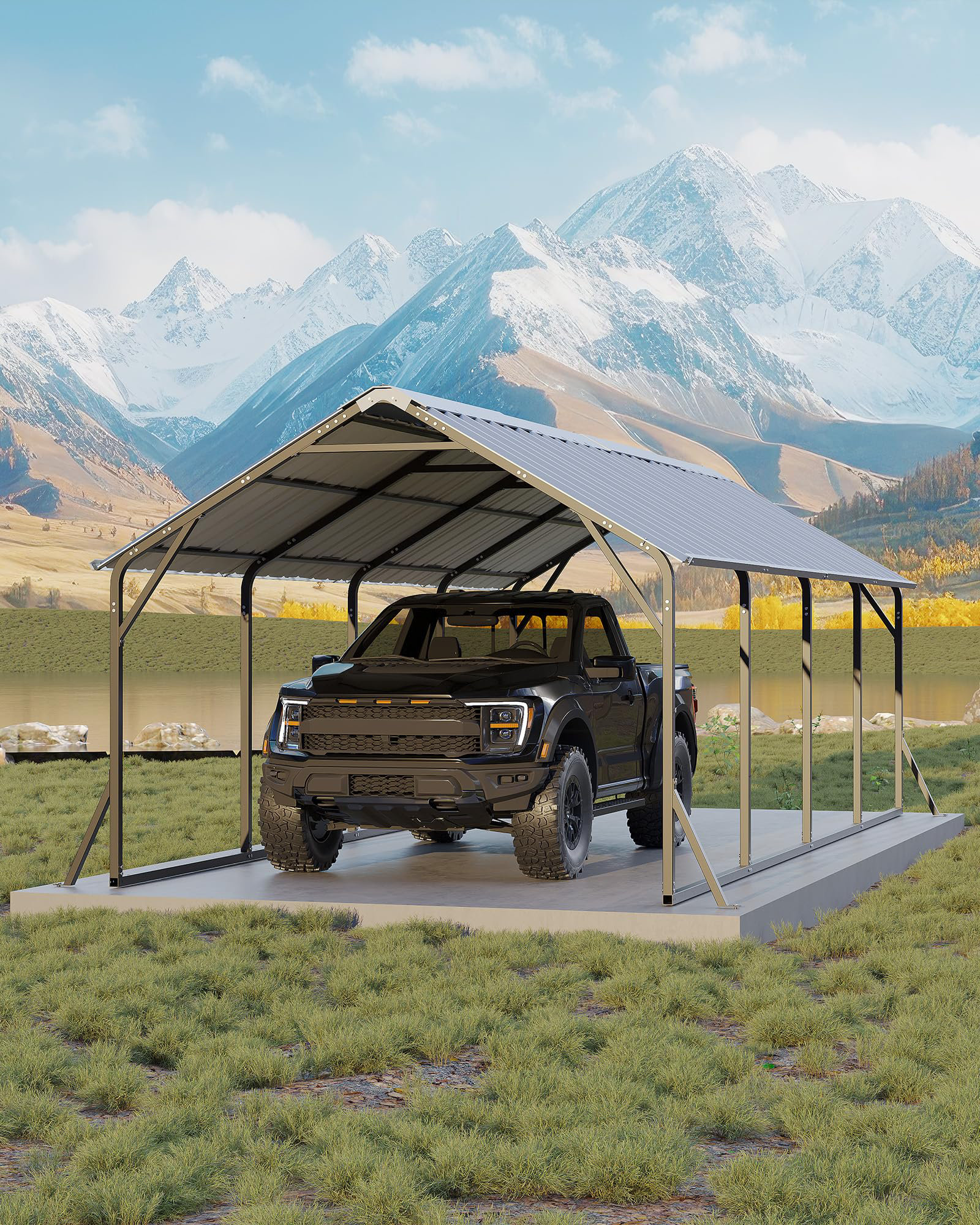 ASOPIX 11 x 20 FT Vertical Roof Metal Carport Heavy Duty Steel Car ...