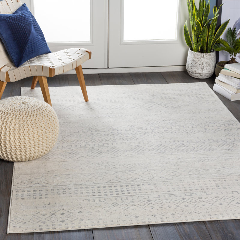 Tapis gris / ivoire tissé à la machine Turney, Rectangle 11 pi 10 po x 15 pi