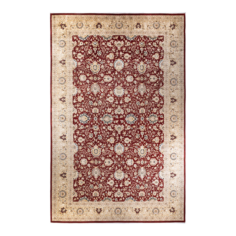 Tapis traditionnel rouge en laine noué à la main 12 pi 1 po x 18 pi 7 po