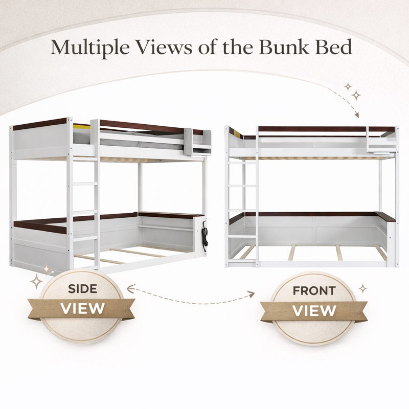 Queen Size Wooden Bunk Bed, White