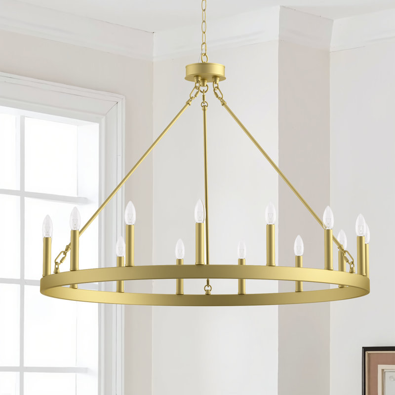Beck 15-Light Wagon Wheel Chandelier, Satin Brass