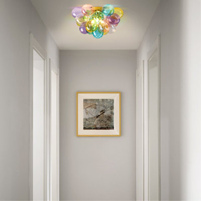 Colorful Glass Bubble Ball Swirled Glass Chandelier 15 Inch 3 Light, Small Pendant Light Fixture for Bedroom Study Restaurant