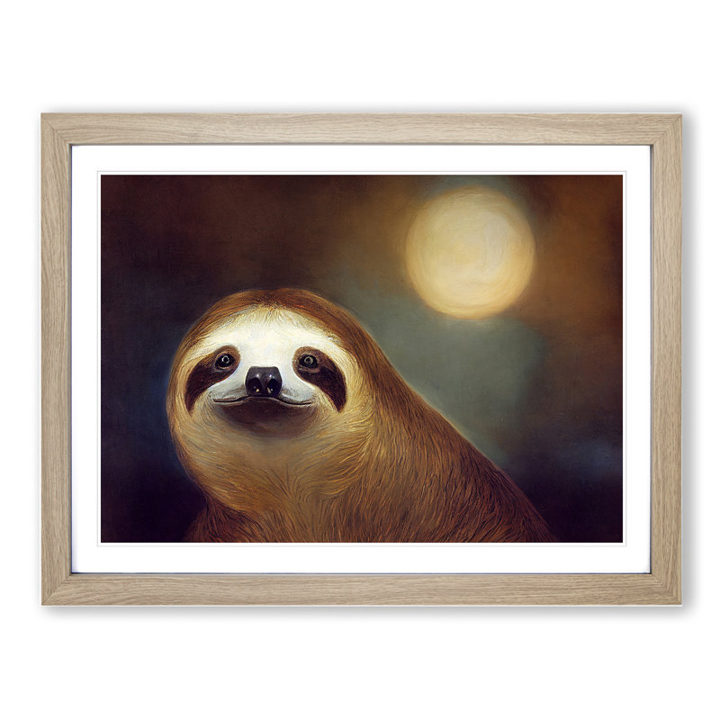 Cute Sloth Vol.2 - Framed Print, 46cm H x 64cm W x 2cm D, Oak