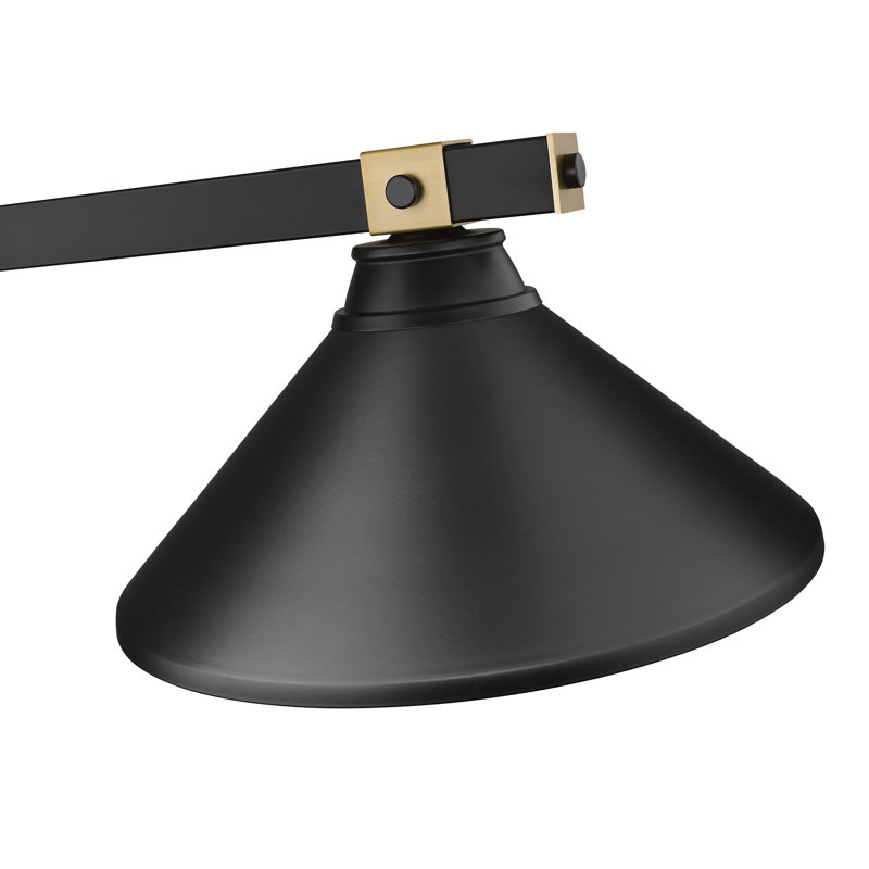 Dressler 3 Light Billiard in Matte Black + Rubbed Brass, 8.75 H x 14" W x 52.75" D, Black