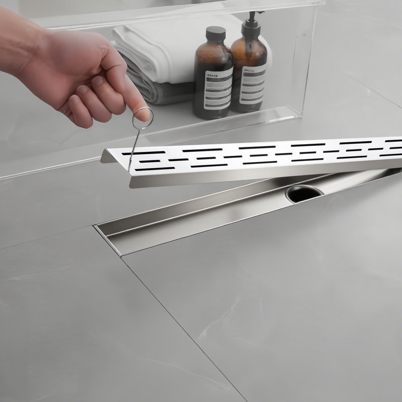 28 In. Stainless Steel Linear Shower Drain With Square Pattern Drain Cover In Brushed Nickel, Brushed Nickel