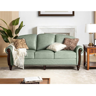 Italian Minimalist 85.83Genuine Leather Green Down Cushion 3-Seat Sofa for Living Room Corrigan Studio