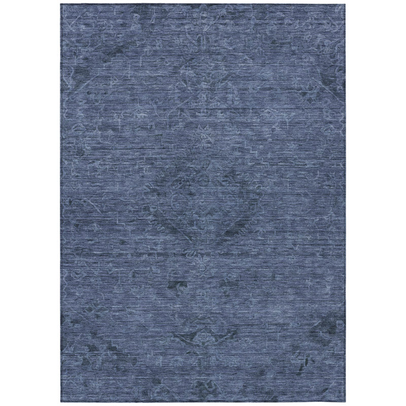 Malia Navy Washable Indoor-Outdoor Rug - , 5' x 7'6"