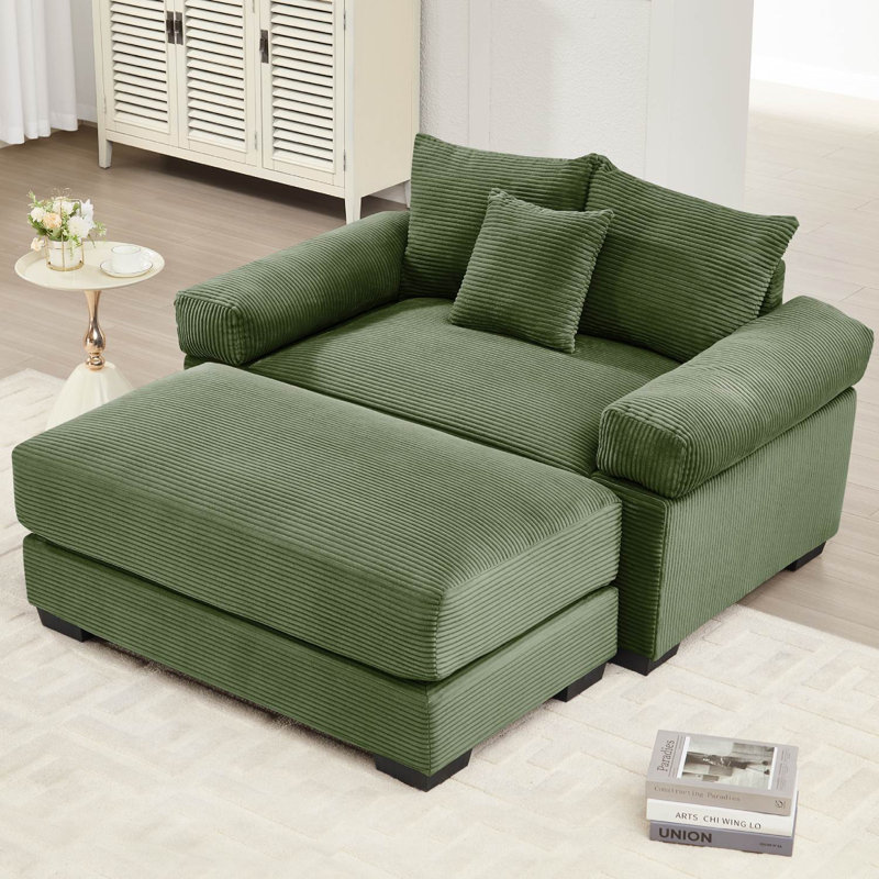 Canapé rembourré en velours côtelé avec repose-pieds, Vert