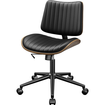 Home Bergeron Office Chair With Wheels, 360° Swivel Armless Mid Back Desk Chair, Height Adjustable PU Leather Task Chair For Home Office Meeting Room by George Oliver