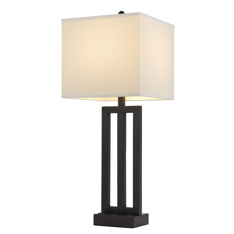 Lampe de table Haney, 1 prise, port USB, base trou de serrure bronze 30 po