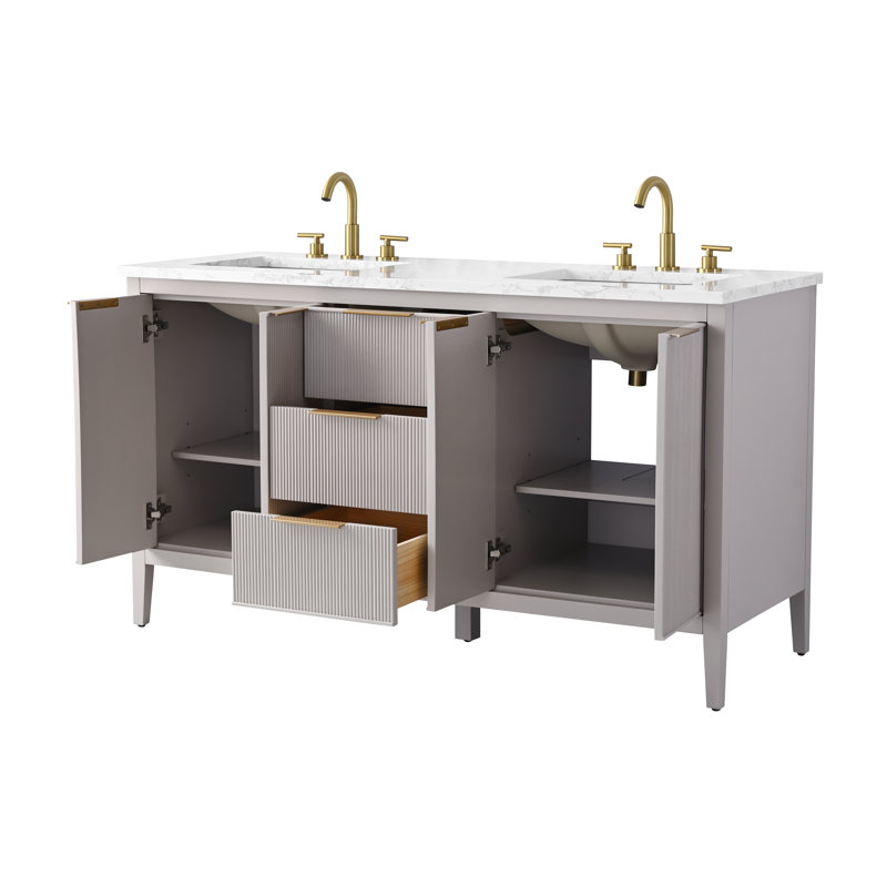 Meuble-lavabo double 60 po Bilroy, Taupe / bronze brossé