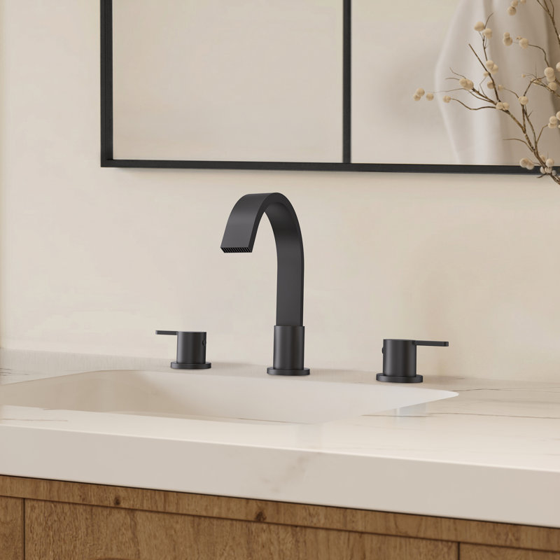 Robinet de salle de bain surdimensionné à 3 trous et 2 poignées avec drain, Noir mat