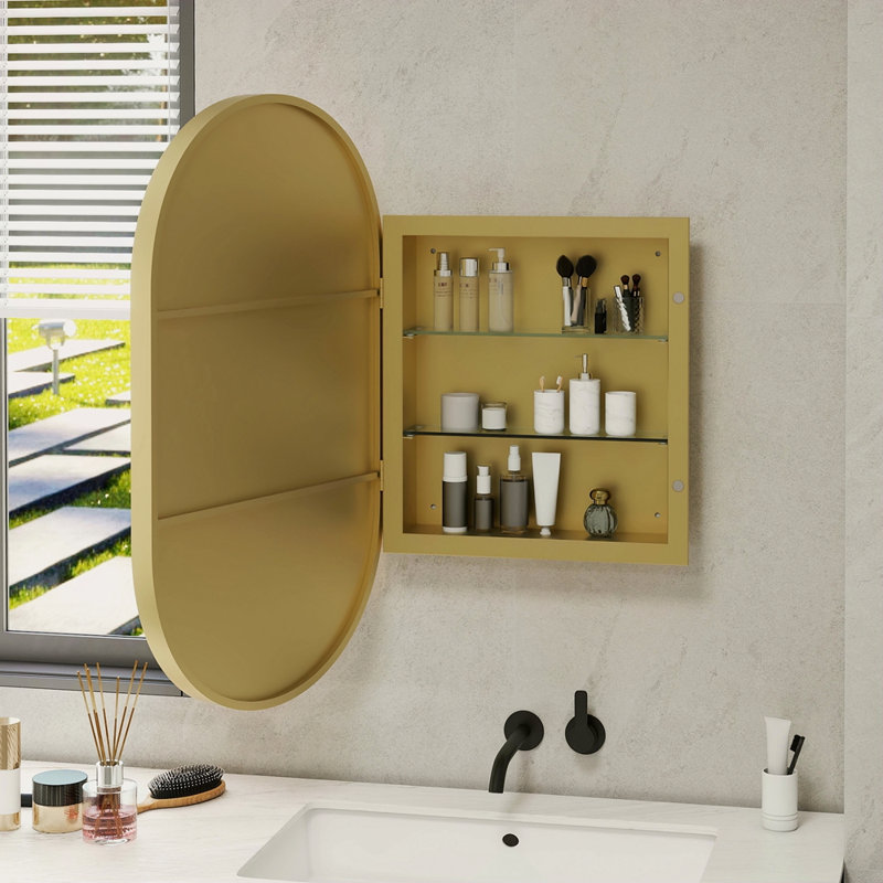 Armoire à pharmacie ovale avec miroir et armoire de rangement murale